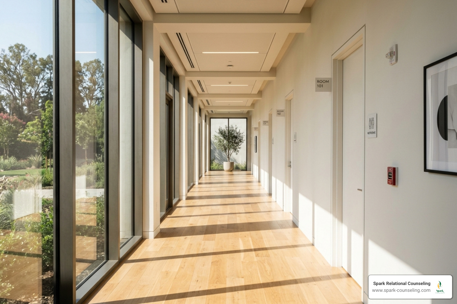 An empty, sun-drenched hallway with clean architectural lines - overcome autopilot in relationships