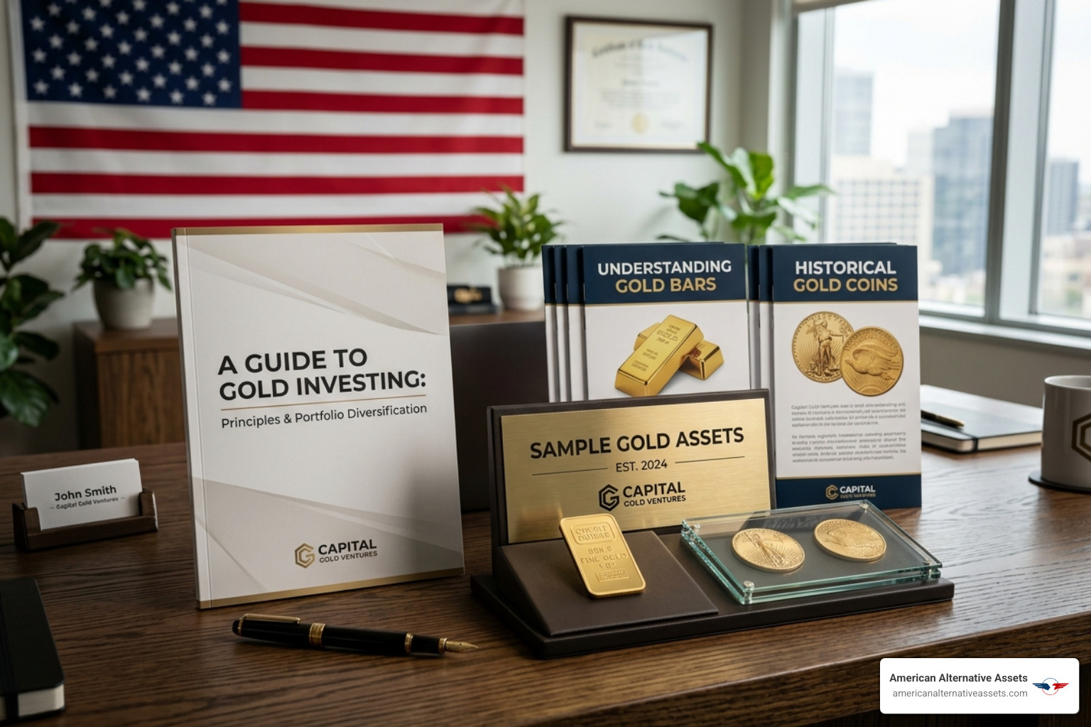 A gold information kit including a professional guide and educational brochures - free gold IRA guide