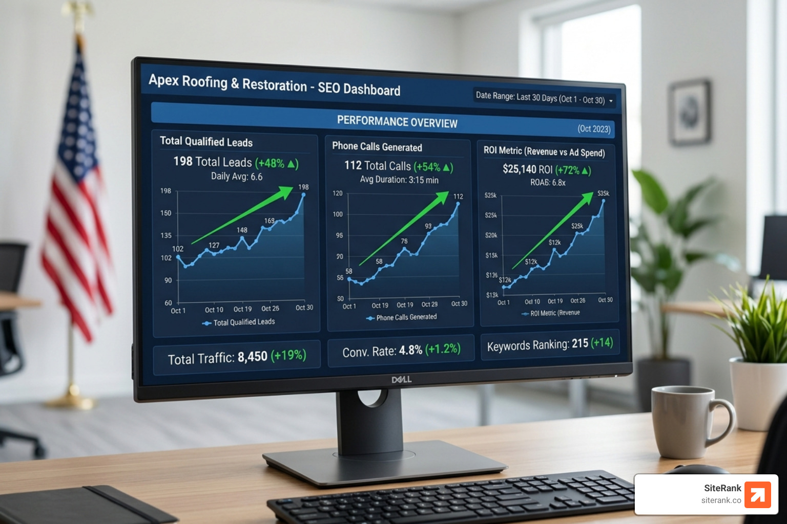 SEO performance dashboard showing lead growth - local seo roofing contractors SEO performance dashboard showing lead growth - local seo roofing contractors