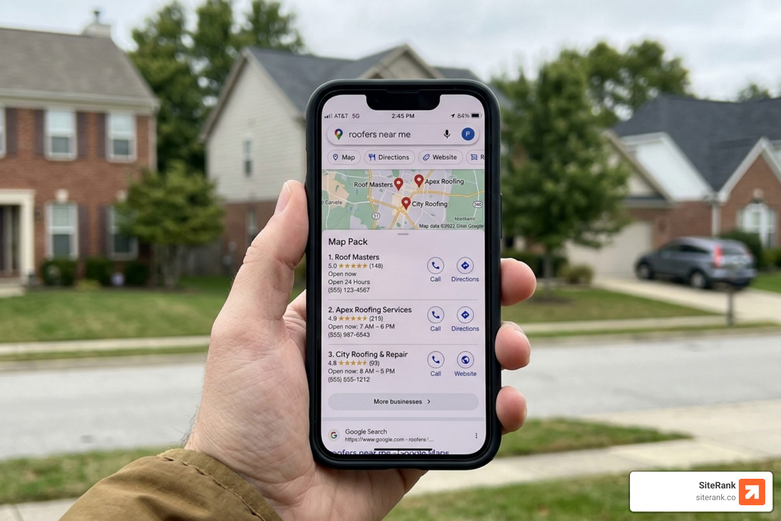 Google Map Pack showing top-rated roofers - local seo roofing contractors Google Map Pack showing top-rated roofers - local seo roofing contractors