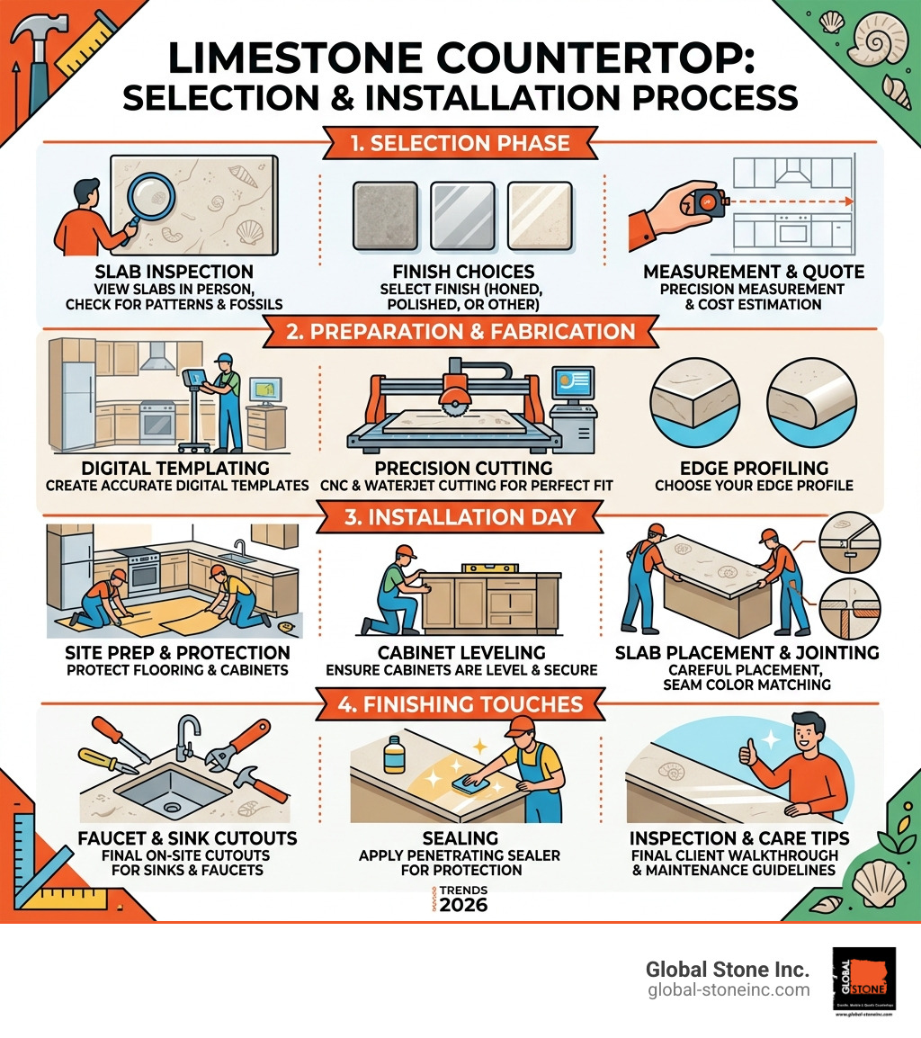 Limestone countertop selection and installation process infographic - limestone countertops infographic 