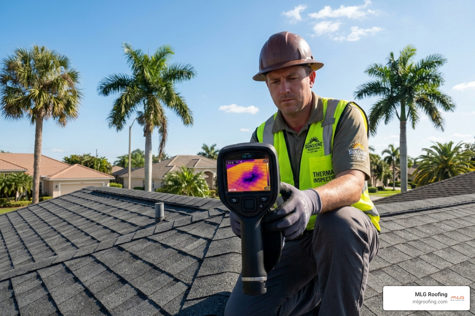 professional roofing contractor using infrared technology in Palm Bay, FL - leaking roof emergency repair