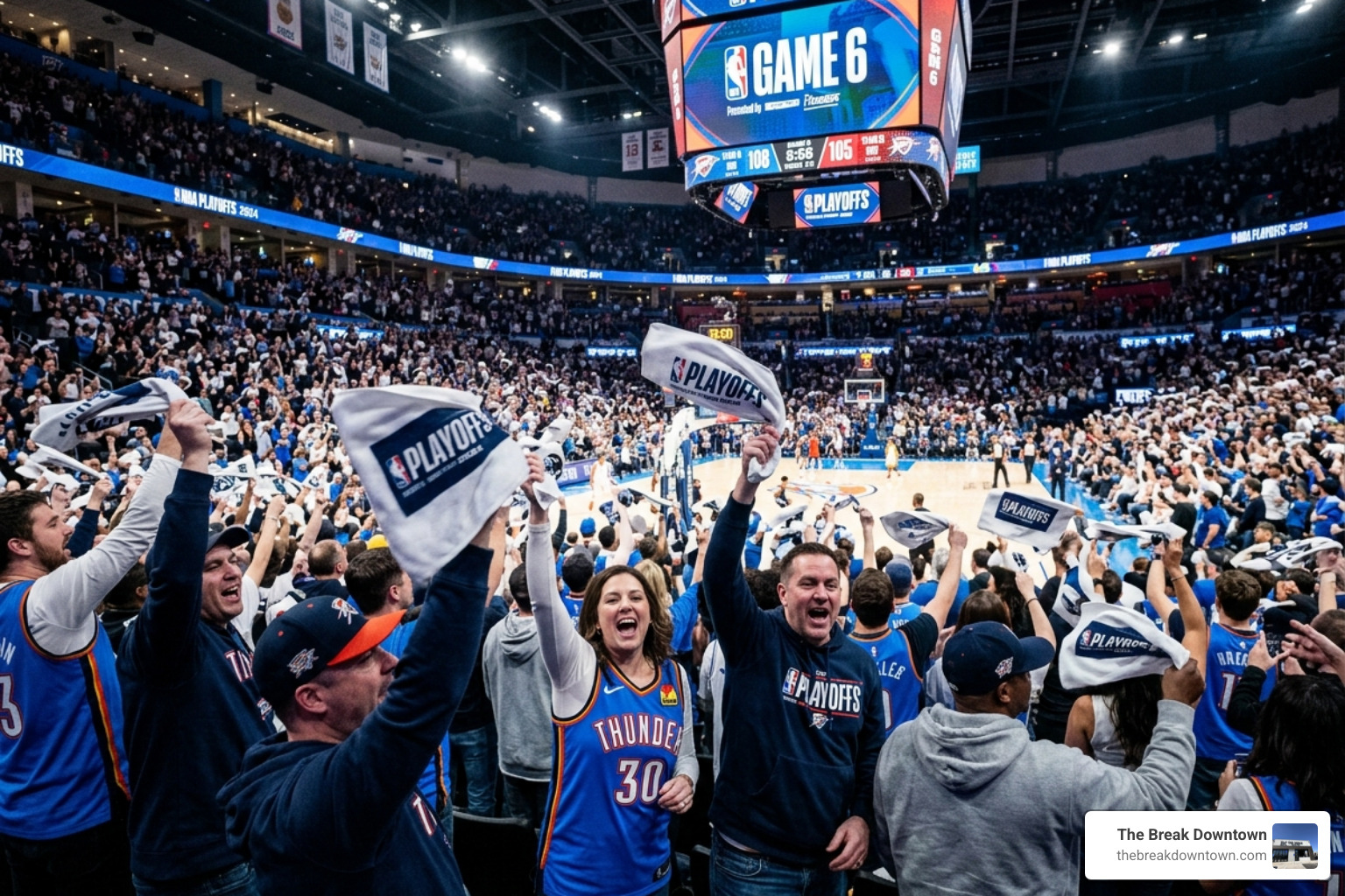 Fans enthusiastically waving rally towels at a playoff event - Playoff watch party