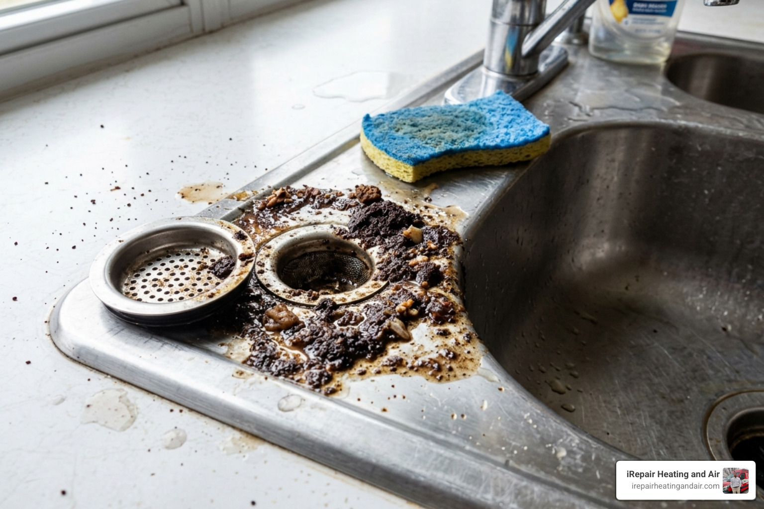 coffee grounds and grease near a kitchen sink drain - garbage disposal repair salt lake city