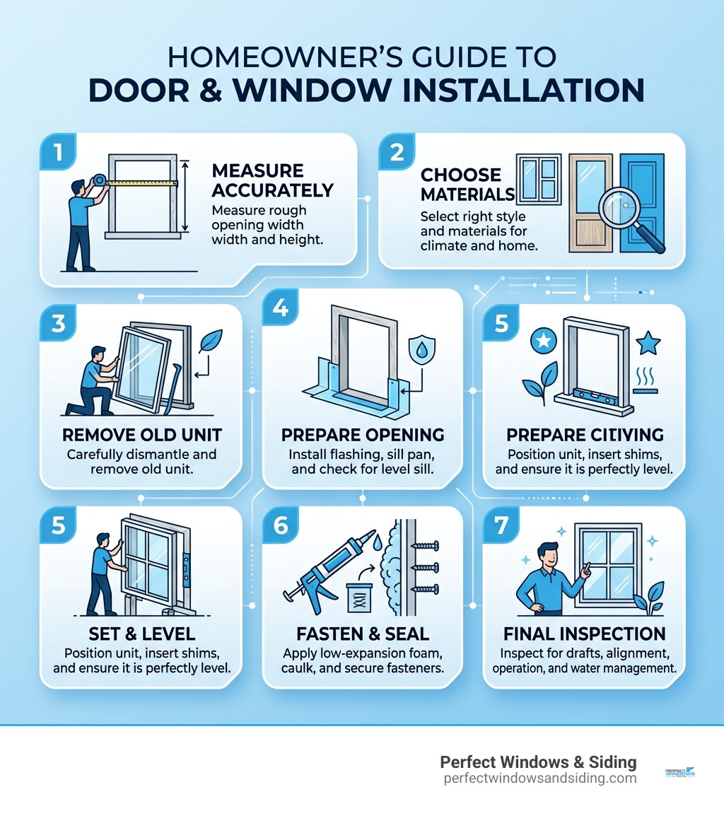 Step-by-step overview of the door and window installation process for homeowners - door & window installation infographic 