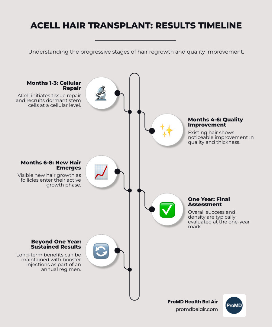 Infographic showing the 6-8 month timeline for hair regrowth after ACell treatment - acell hair transplant infographic Infographic showing the 6-8 month timeline for hair regrowth after ACell treatment - acell hair transplant infographic