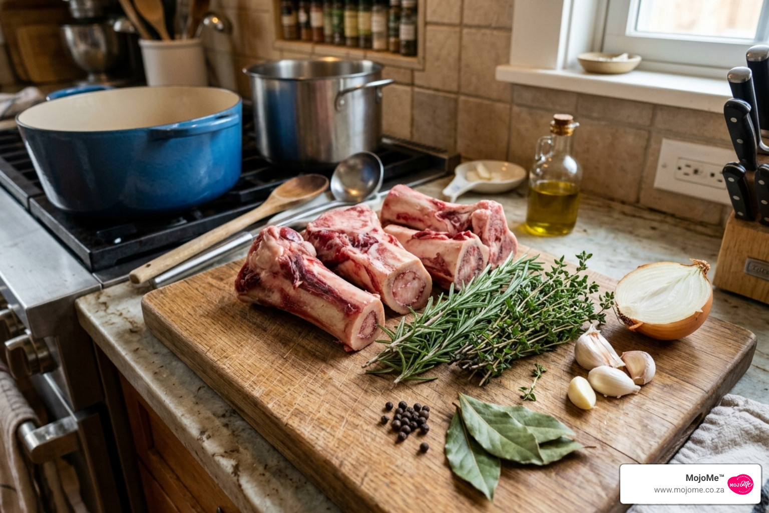 Fresh organic beef bones and herbs ready for simmering - bone broth for keto Fresh organic beef bones and herbs ready for simmering - bone broth for keto