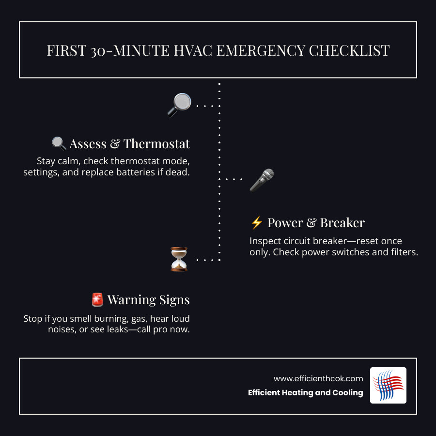 30-minute HVAC emergency checklist infographic for homeowners - what to do when your hvac breaks down unexpectedly