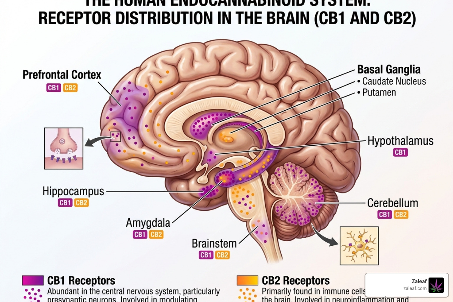 Diagram of the Endocannabinoid System receptors in the human brain - mood enhancing vape carts Diagram of the Endocannabinoid System receptors in the human brain - mood enhancing vape carts