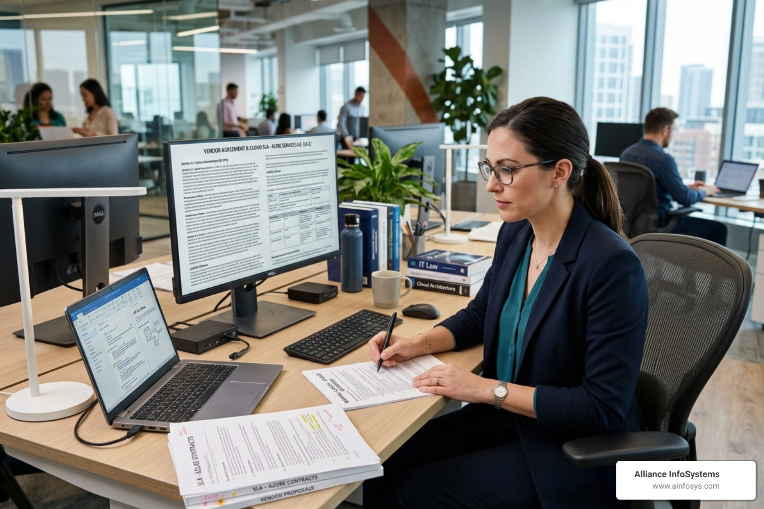 IT professional reviewing vendor contracts and cloud service level agreements - cloud based services IT professional reviewing vendor contracts and cloud service level agreements - cloud based services