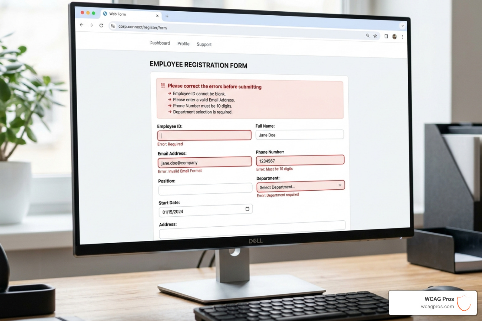 An accessible error summary at the top of a form with links to each field containing an error - ada form accessibility fix An accessible error summary at the top of a form with links to each field containing an error - ada form accessibility fix