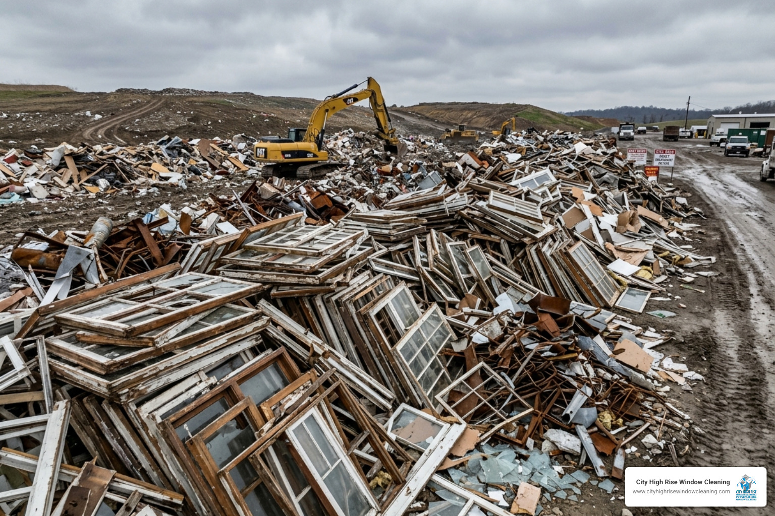 Landfill with construction debris, historic window replacement waste - historic window restoration near me Landfill with construction debris, historic window replacement waste - historic window restoration near me