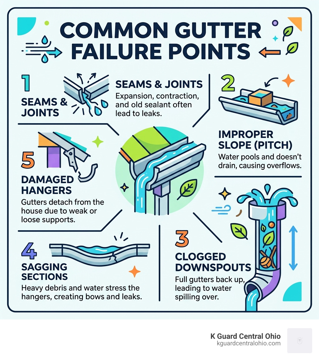 common gutter failure points infographic - cracked gutter repair infographic common gutter failure points infographic - cracked gutter repair infographic