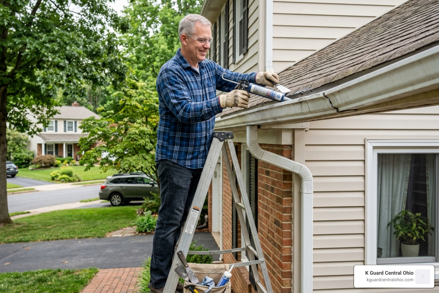 homeowner attempting temporary gutter repair - cracked gutter repair homeowner attempting temporary gutter repair - cracked gutter repair