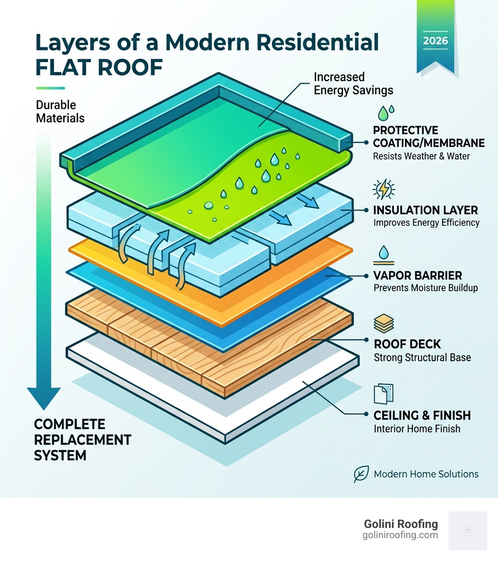 layers of a modern residential flat roof system - flat roof replacement reading infographic layers of a modern residential flat roof system - flat roof replacement reading infographic