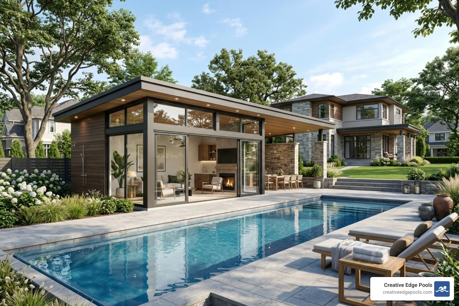 3D architectural rendering for a pool house - pool house construction