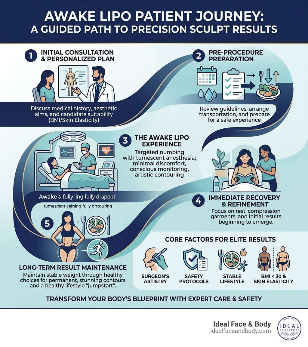 Infographic of the Ideal Face and Body patient journey - awake lipo results infographic Infographic of the Ideal Face and Body patient journey - awake lipo results infographic
