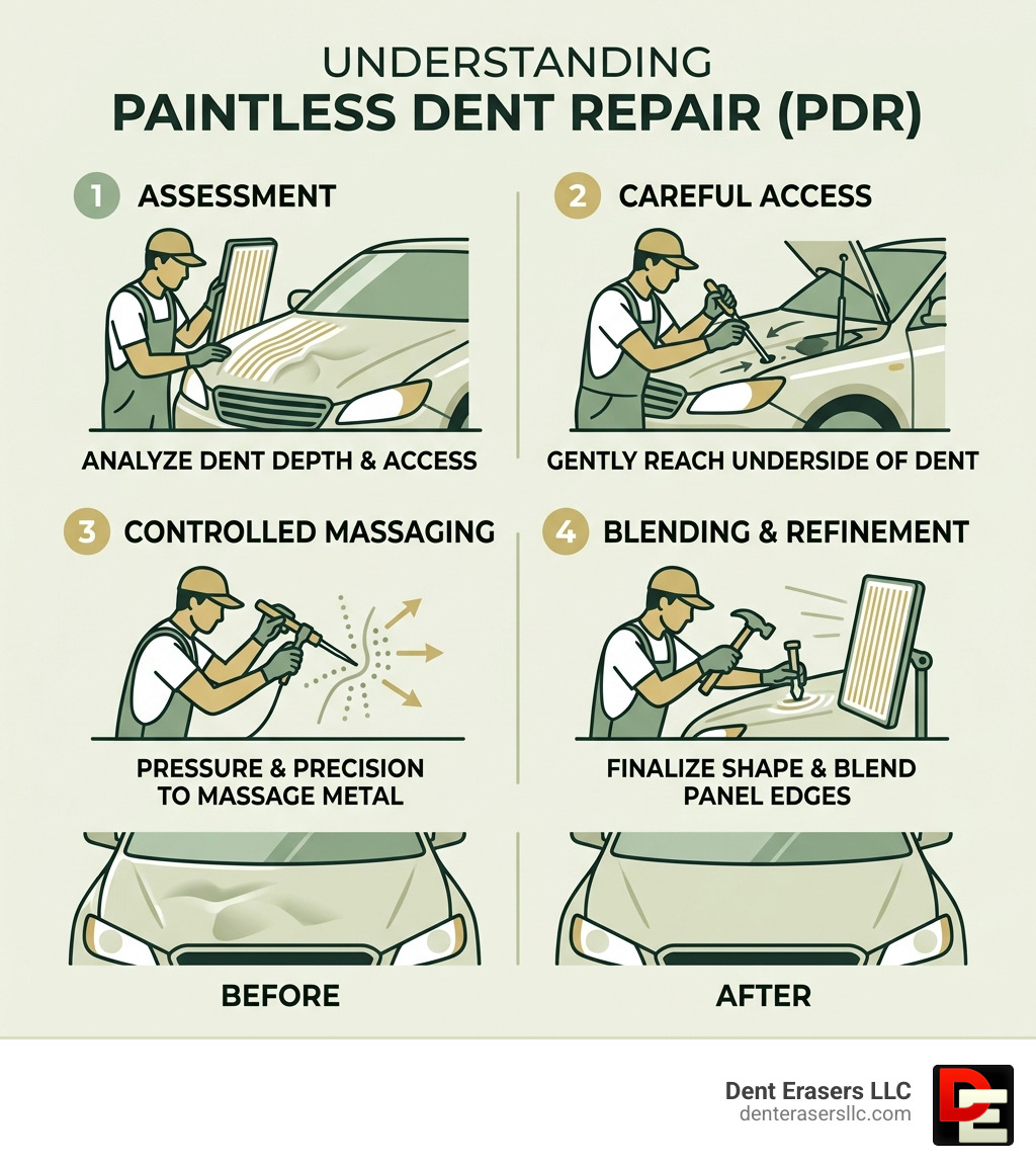 explaining the PDR process - remove dent from car hood infographic Explaining The Pdr Process - Remove Dent From Car Hood Infographic