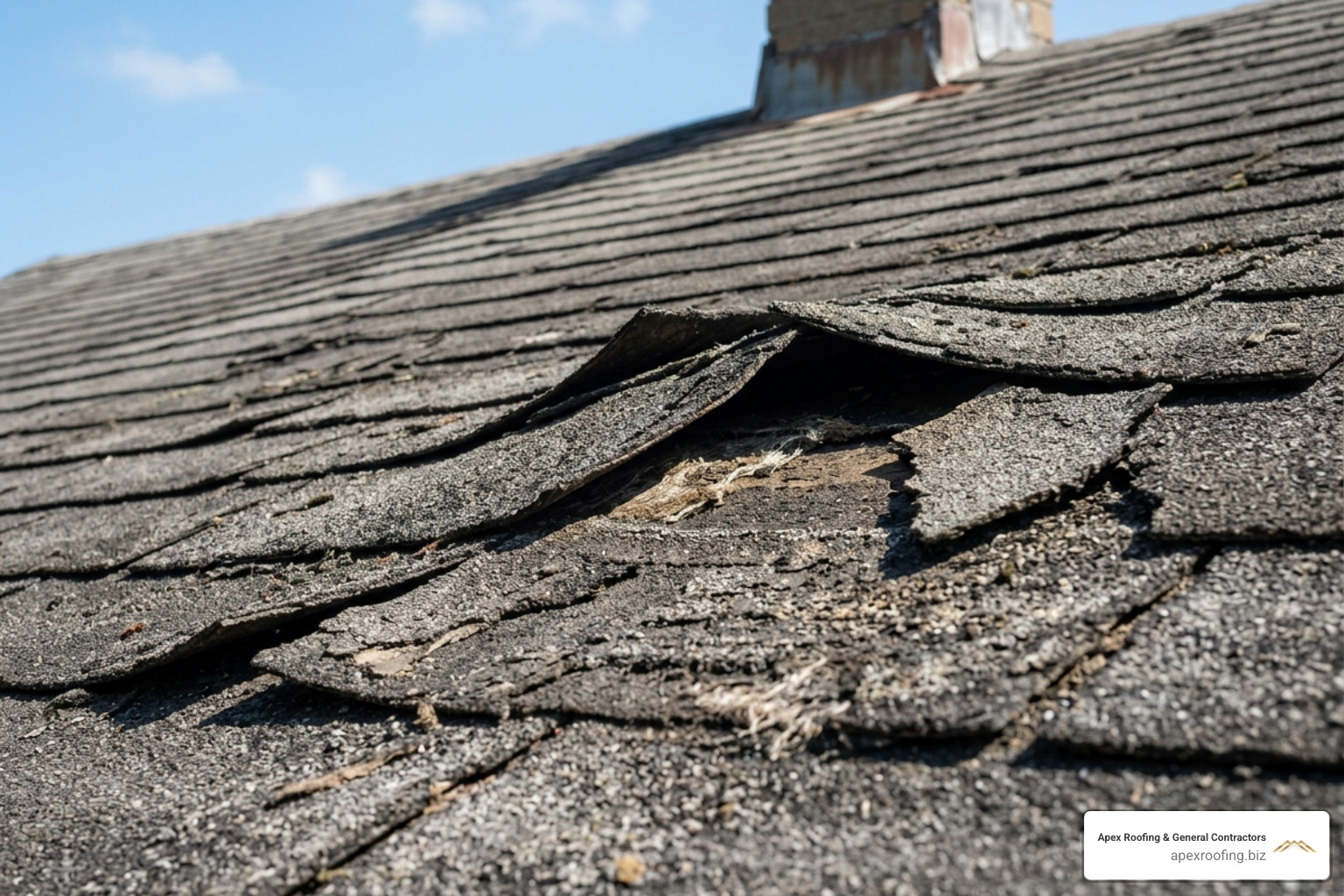 Curling and cracked asphalt shingles indicating the need for replacement - Asphalt shingle replacement