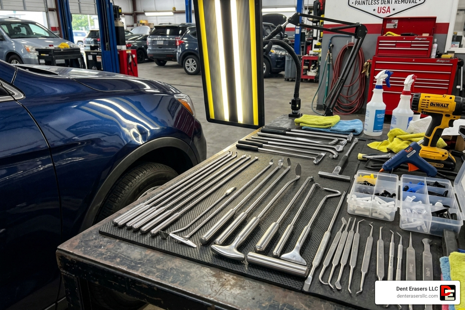 Specialized PDR rods and LED line boards used for precision metal manipulation - car dent removal Specialized Pdr Rods And Led Line Boards Used For Precision Metal Manipulation - Car Dent Removal