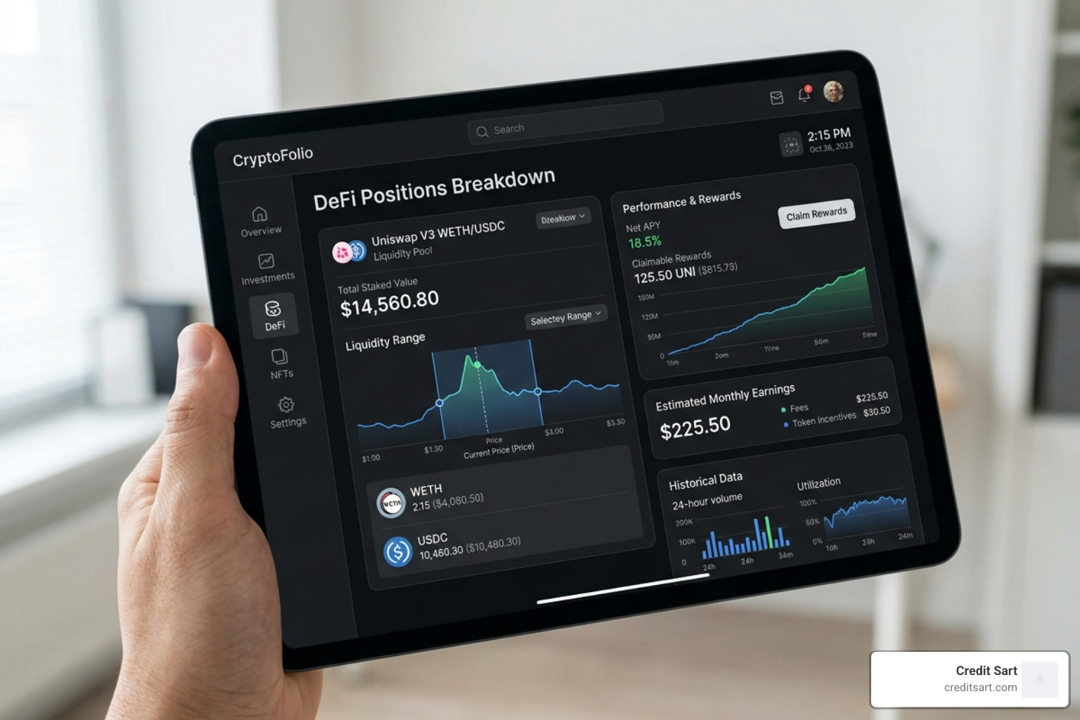 A breakdown of a complex DeFi position showing liquidity pool stakes and earned rewards - crypto portfolio analysis