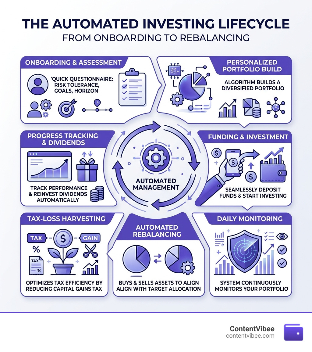automated investing lifecycle from onboarding to rebalancing infographic - automated portfolio management infographic 