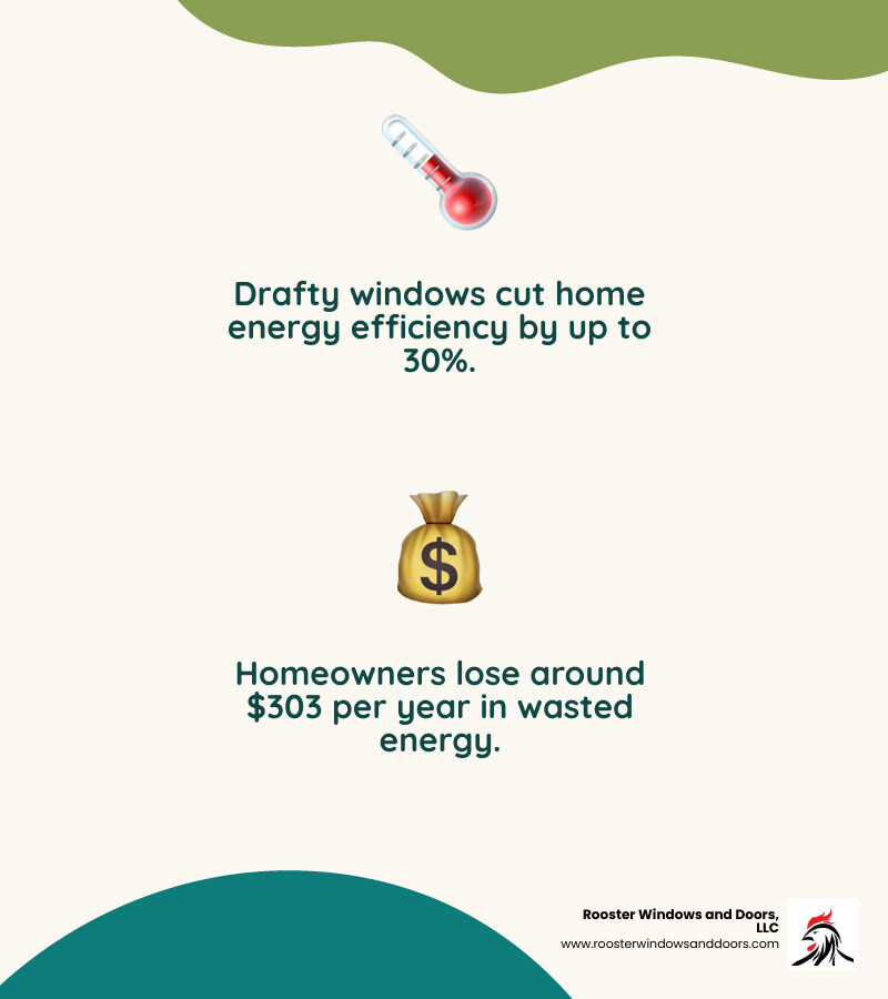 Infographic showing heat loss through drafty windows and annual energy savings in Naperville, IL - Residential Window Infographic showing heat loss through drafty windows and annual energy savings in Naperville, IL - Residential Window