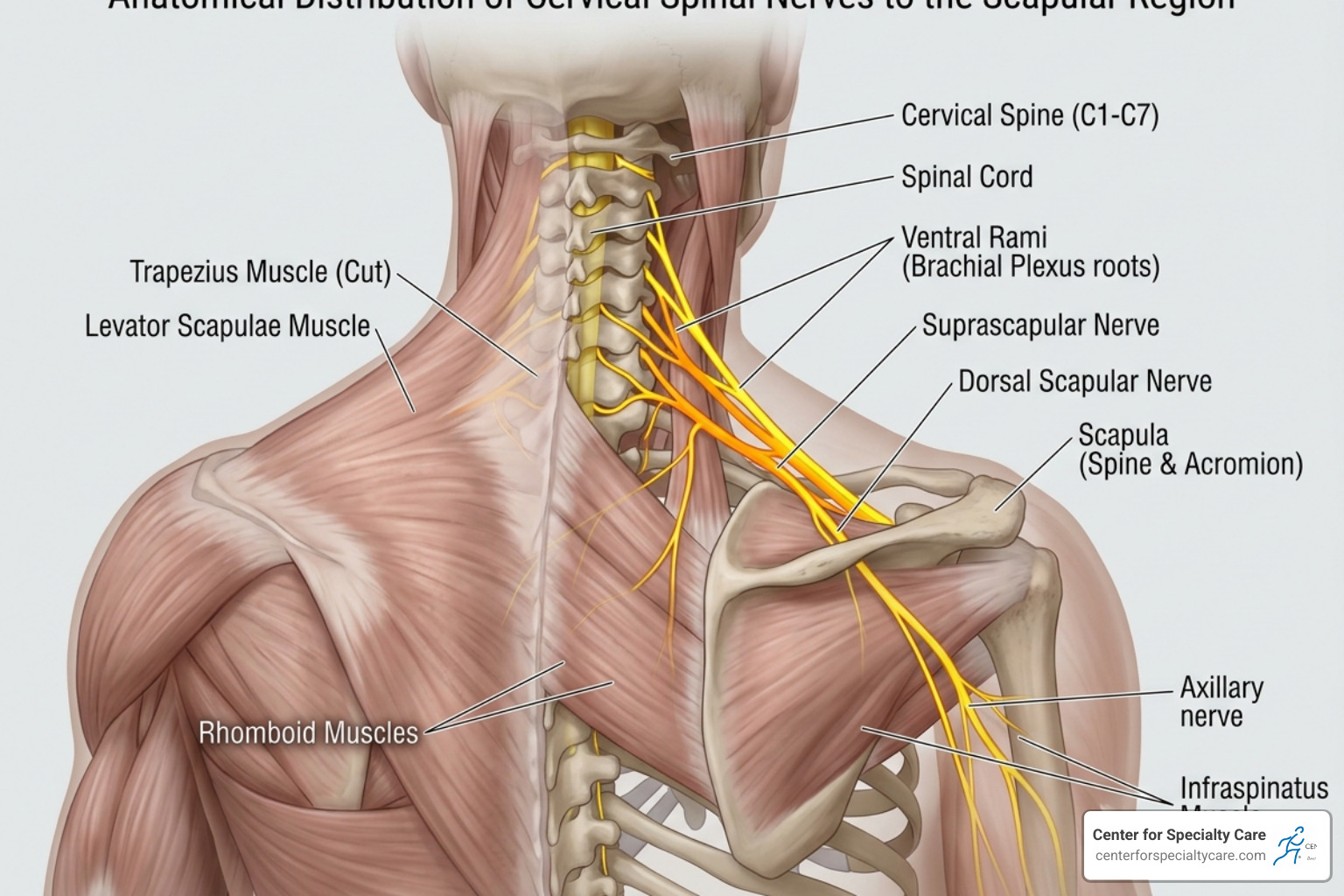 Spinal nerves radiating to the shoulder blade area - pain underneath scapula