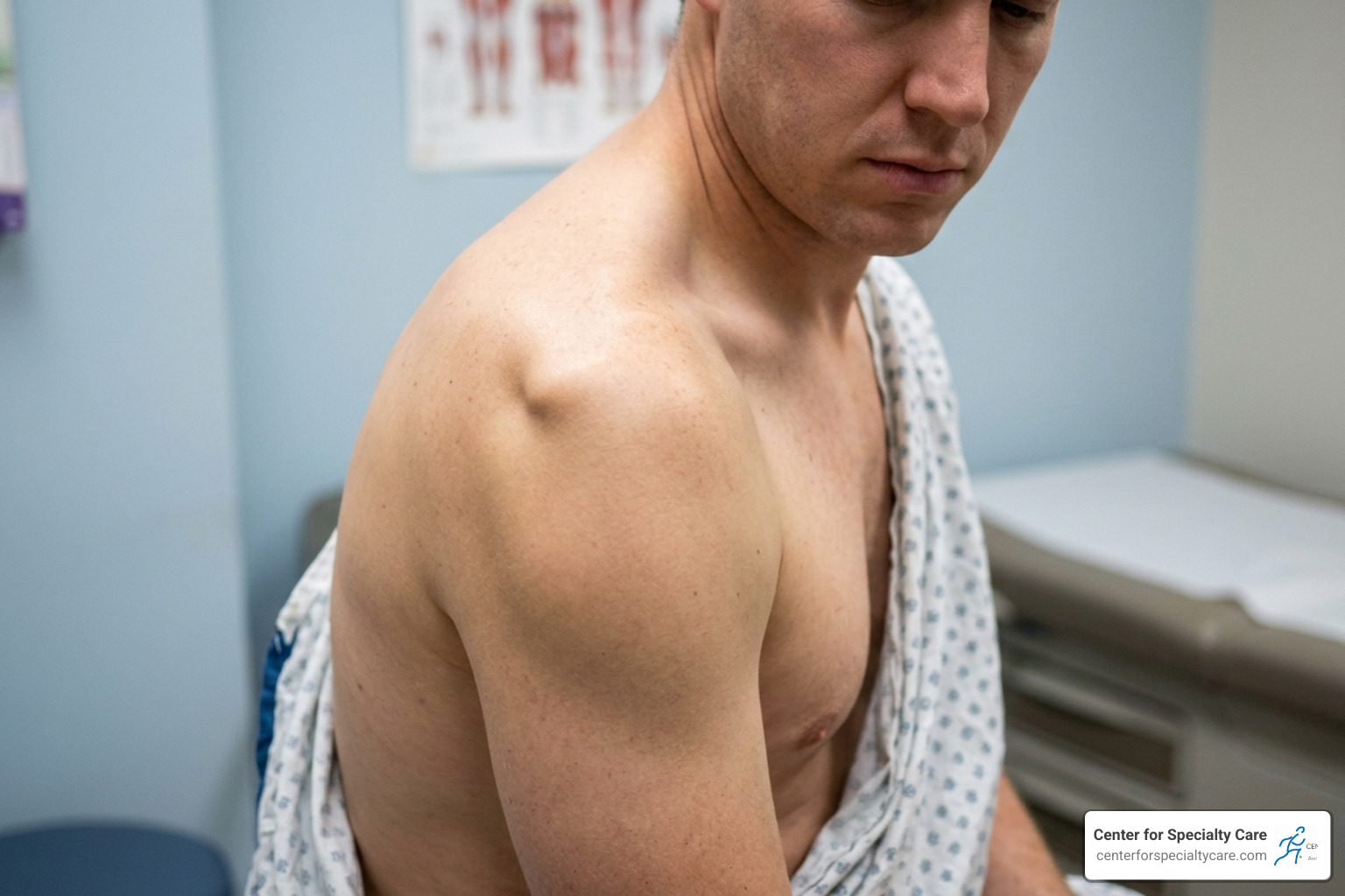 shoulder deformity showing squared-off appearance - shoulder dislocation emergency room