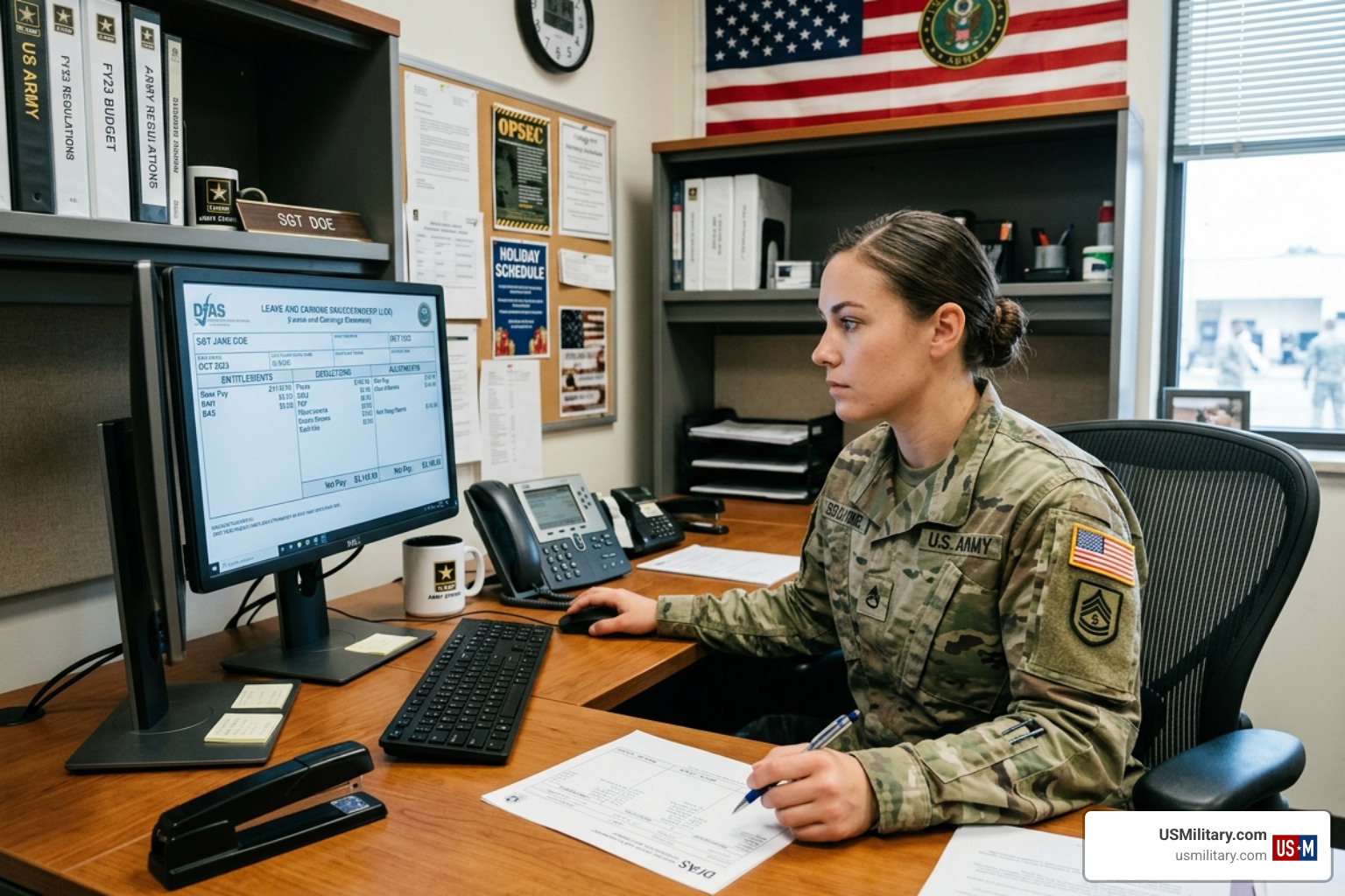 Soldier reviewing a Leave and Earnings Statement (LES) - 20 top paying Army jtraining jobs in 2026