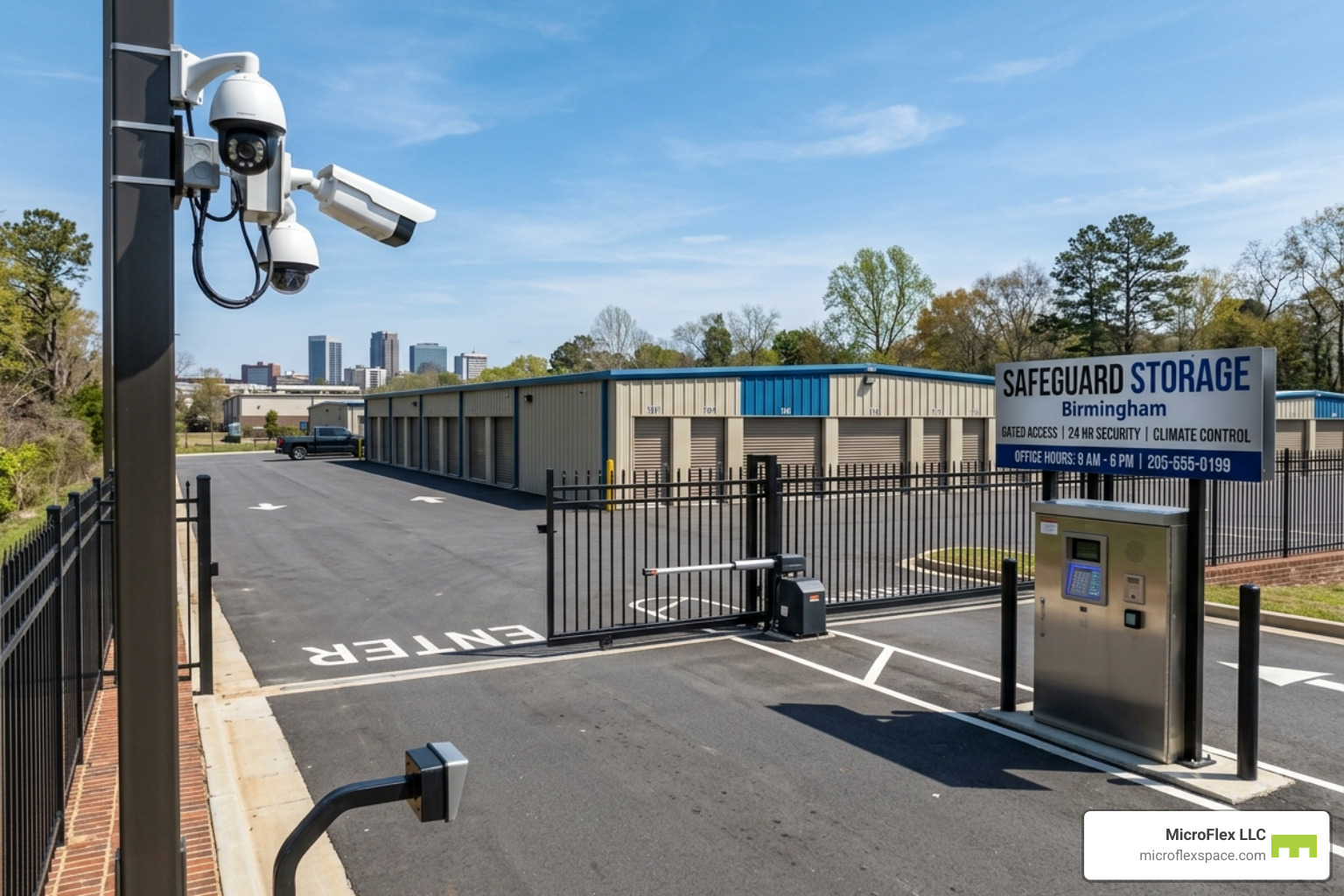 high tech security cameras and gated entry system at a Birmingham storage facility - storage units in birmingham