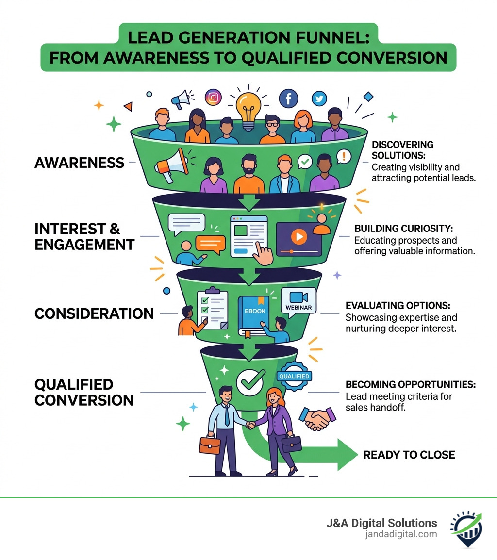Lead generation funnel from awareness to qualified conversion infographic - lead generation companies infographic Lead generation funnel from awareness to qualified conversion infographic - lead generation companies infographic