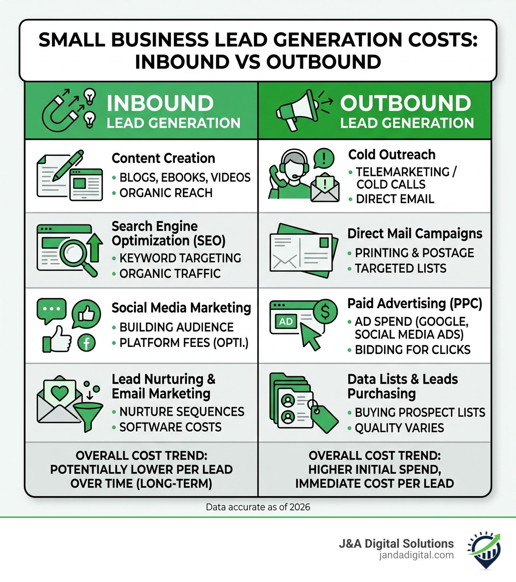 Table comparing inbound vs outbound lead costs for small businesses - lead generation companies infographic Table comparing inbound vs outbound lead costs for small businesses - lead generation companies infographic