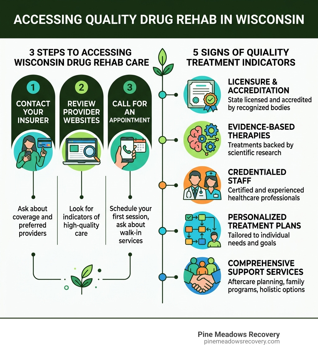 3 steps to accessing Wisconsin drug rehab care and quality treatment indicators infographic - Wisconsin Drug Rehab 3 steps to accessing Wisconsin drug rehab care and quality treatment indicators infographic - Wisconsin Drug Rehab