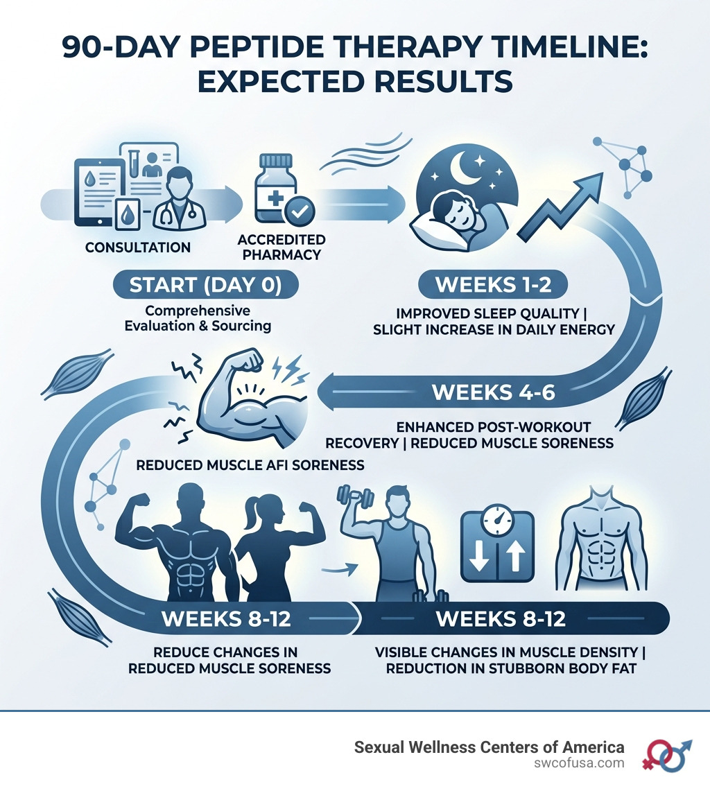 Infographic showing the 90-day timeline of peptide therapy results - muscle growth peptide experts infographic Infographic showing the 90-day timeline of peptide therapy results - muscle growth peptide experts infographic