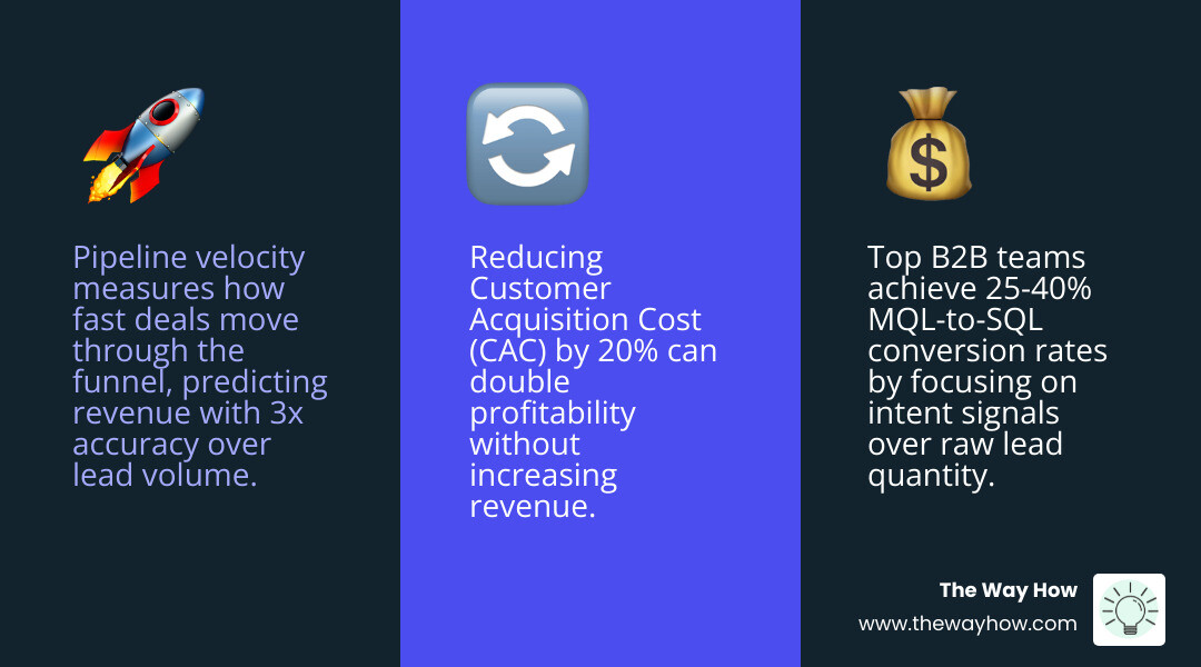 Infographic showing key B2B demand gen metrics: pipeline velocity, conversion rates, and CAC - B2B demand gen infographic
