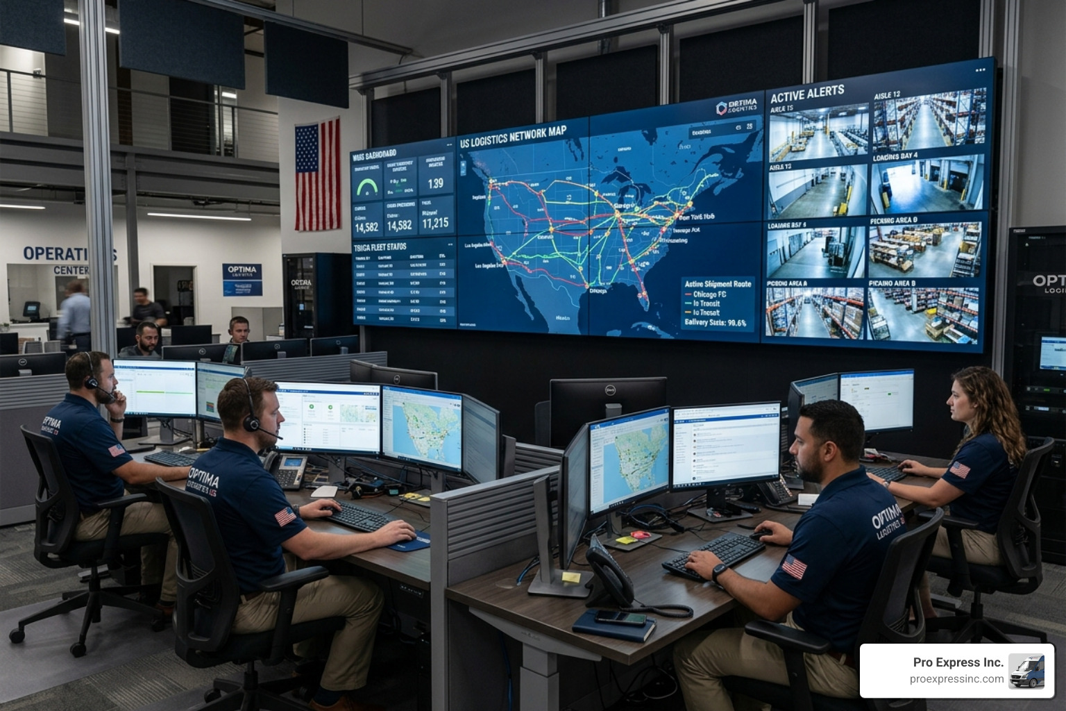 High-tech warehouse operations center with digital screens and logistics monitoring - time sensitive freight