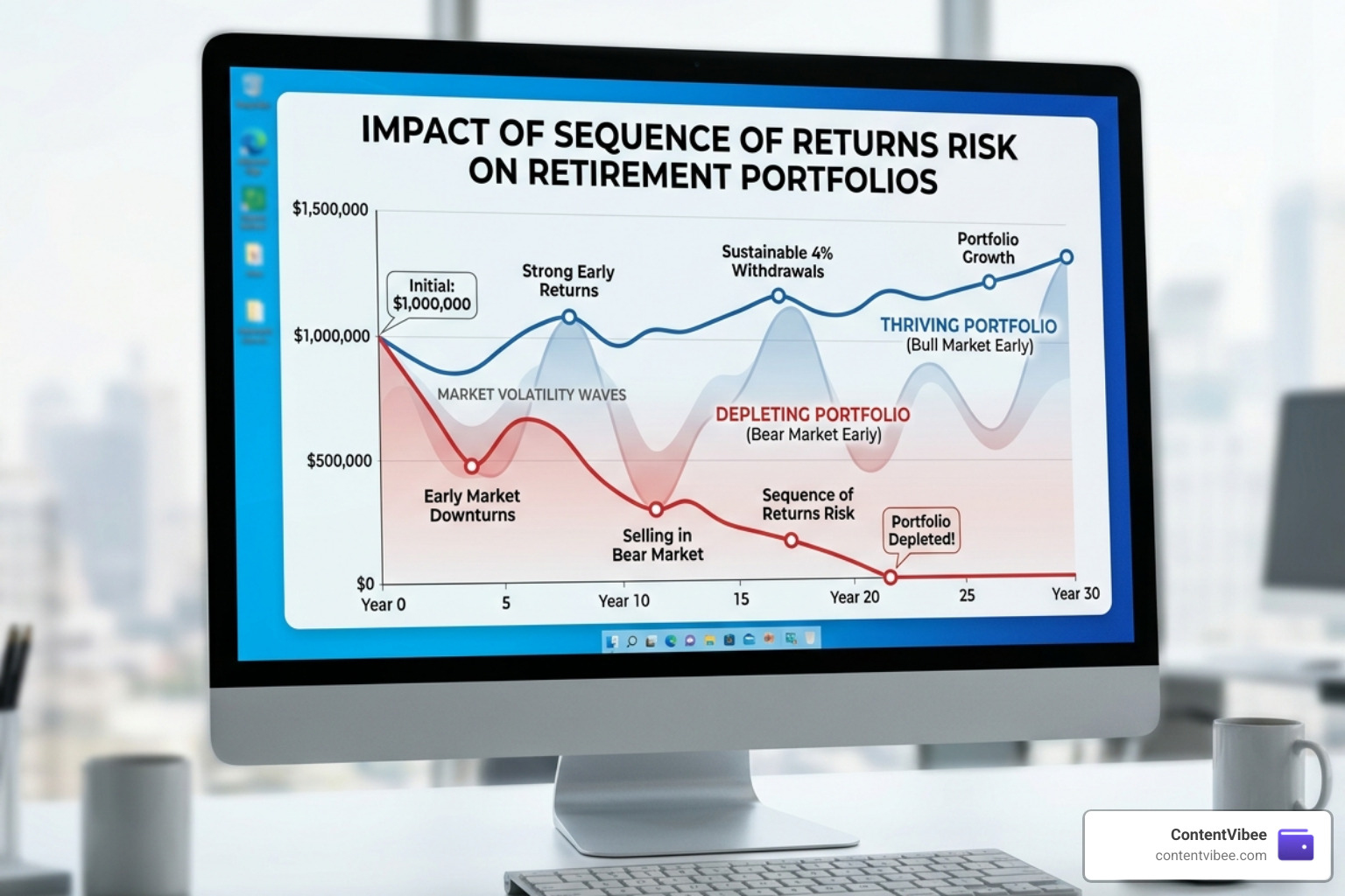 Chart showing the impact of market volatility on retirement withdrawals and sequence risk - Dave Ramsey Investment