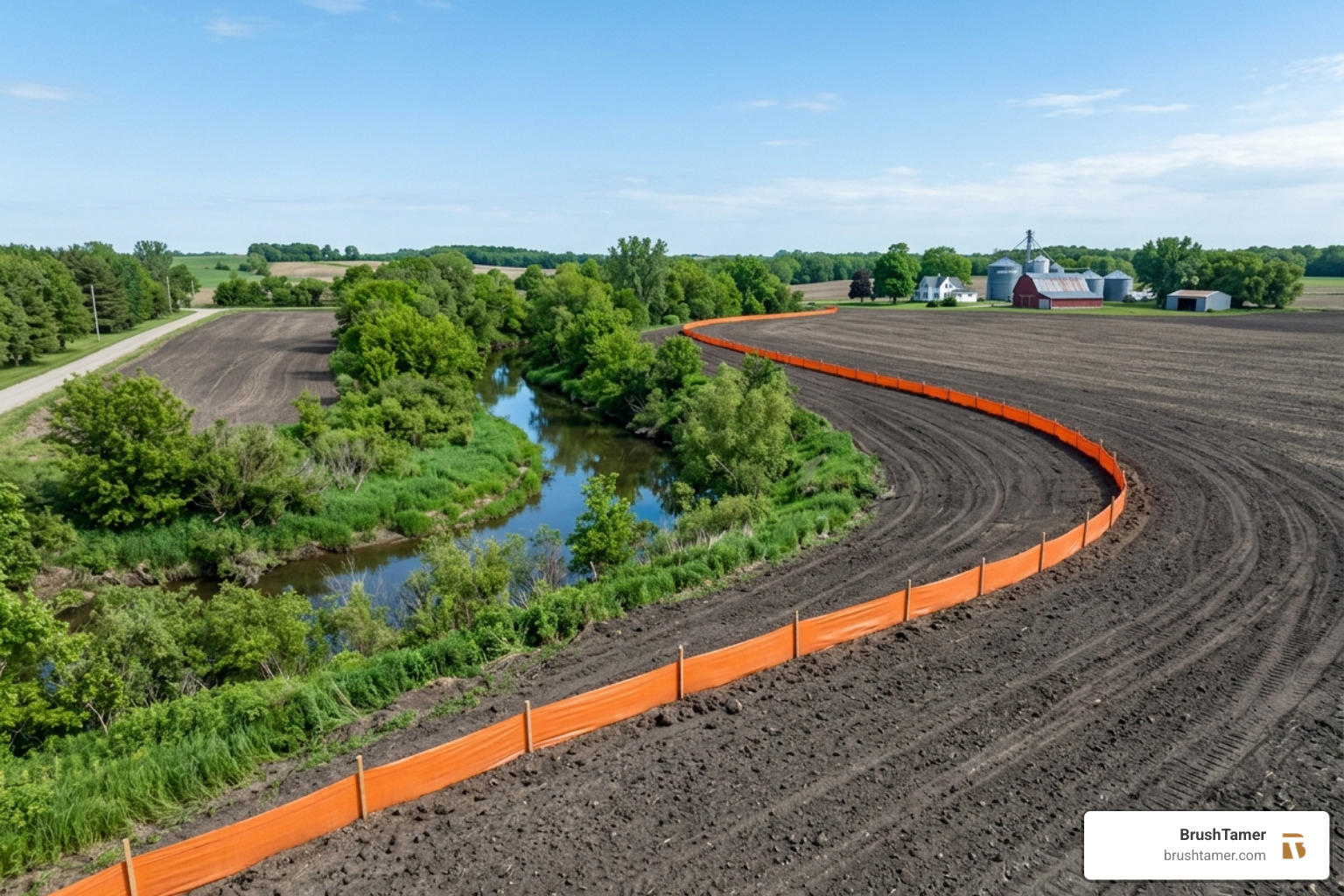 silt fences and buffer zones protecting a cleared site - land clearing for agriculture