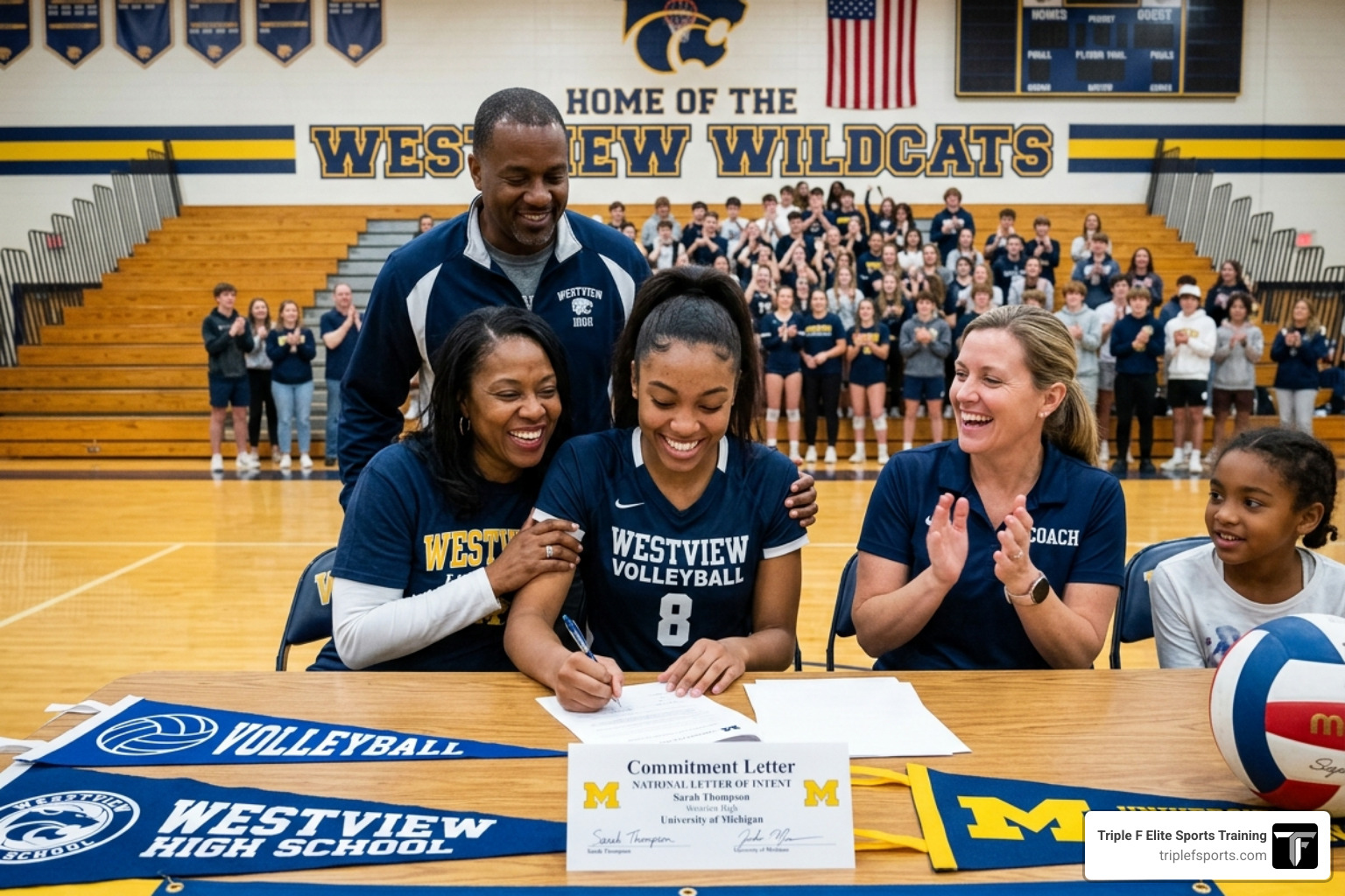 A high school senior athlete smiling while signing a college commitment letter to play volleyball - Tennessee girls A high school senior athlete smiling while signing a college commitment letter to play volleyball - Tennessee girls