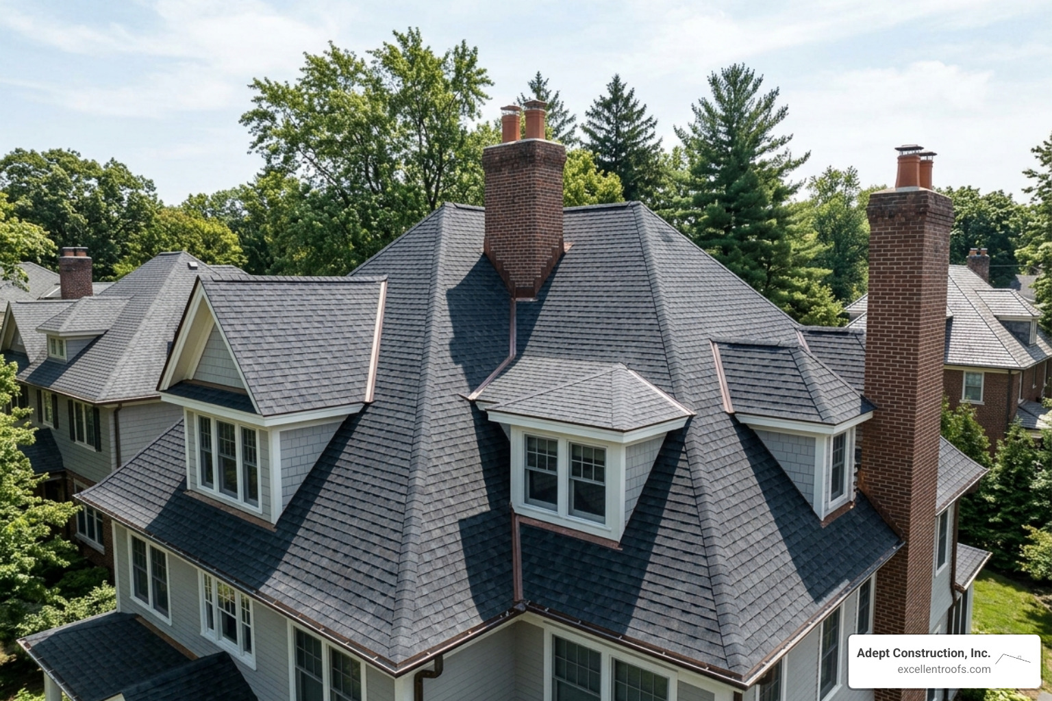 residential roof with high pitch and complex valleys - roof fixing price