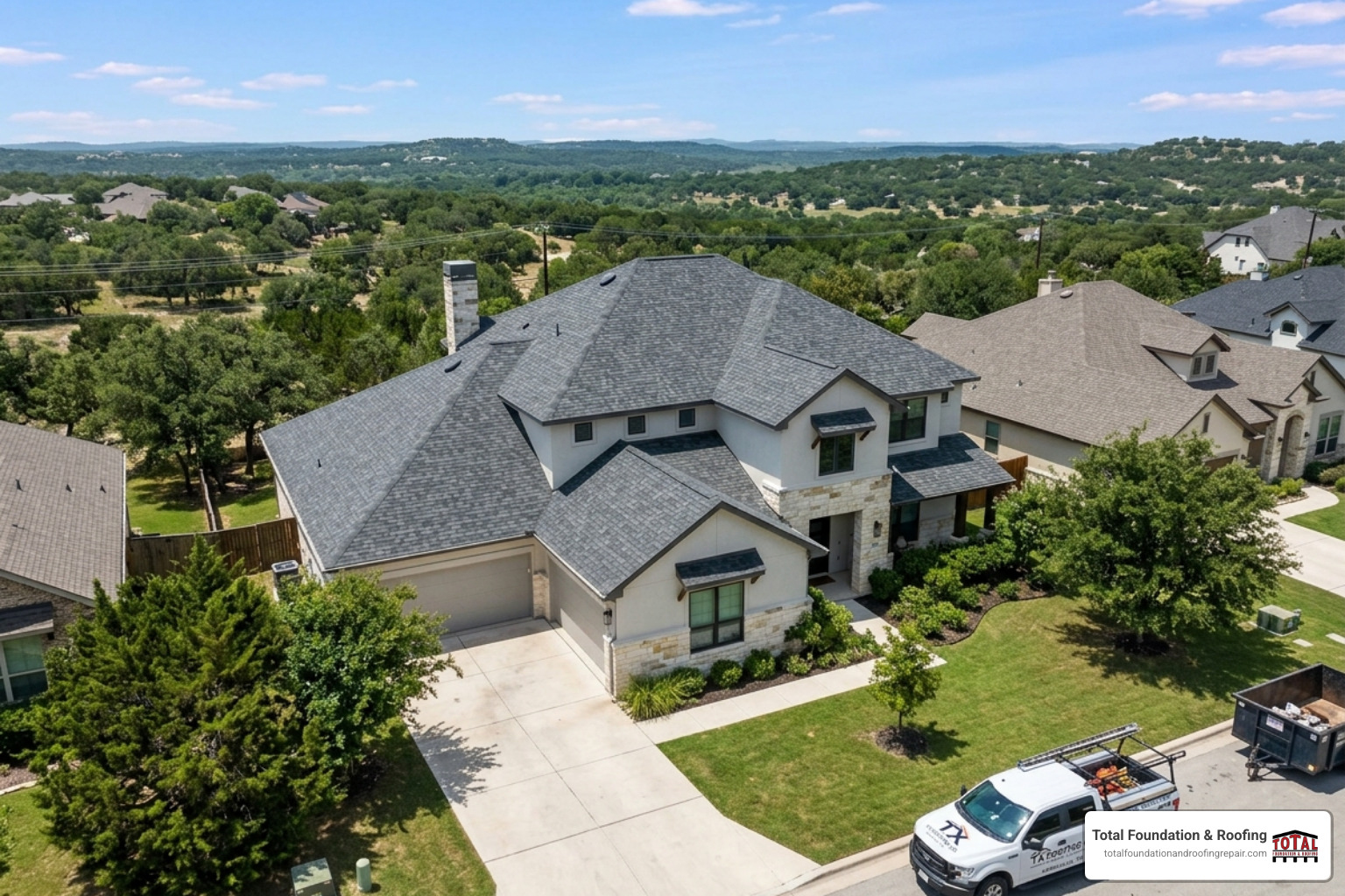 Completed residential roofing project in Kerrville - replacing asphalt shingle roof