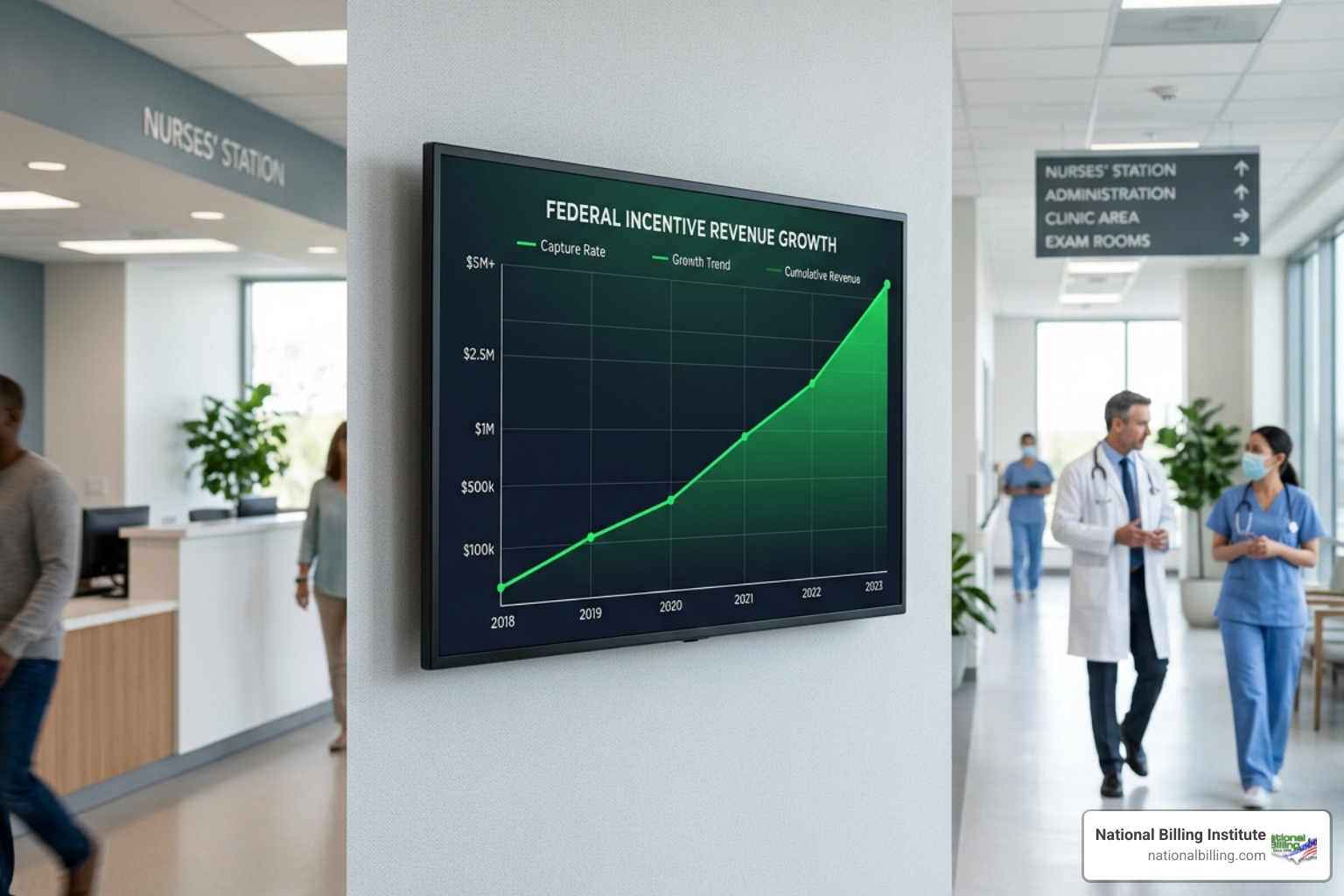 A financial growth chart showing an upward trend, representing the capture of federal incentives - certified ehr systems