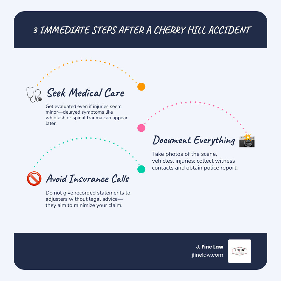 Infographic: 5 immediate steps to take after a Cherry Hill NJ accident - Cherry Hill accident lawyer infographic Infographic: 5 immediate steps to take after a Cherry Hill NJ accident - Cherry Hill accident lawyer infographic