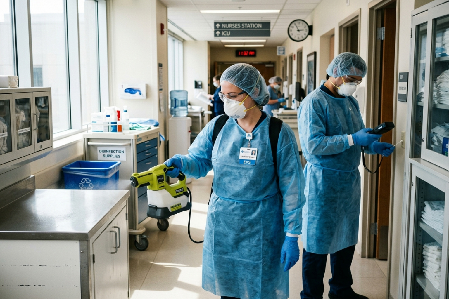 Medical facility disinfection with stainless steel surfaces and professional equipment - Commercial surface disinfection Medical facility disinfection with stainless steel surfaces and professional equipment - Commercial surface disinfection
