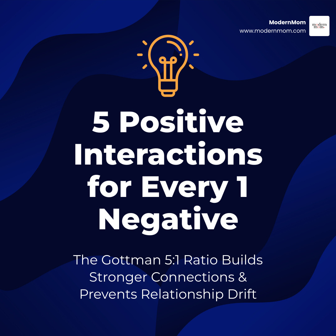 Infographic showing the 5:1 ratio of positive to negative interactions - how to reconnect in a relationship infographic