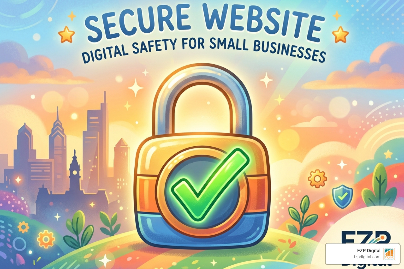A bright, secure website lock icon symbolizing digital safety for Philadelphia small businesses - affordable wordpress web A bright, secure website lock icon symbolizing digital safety for Philadelphia small businesses - affordable wordpress web