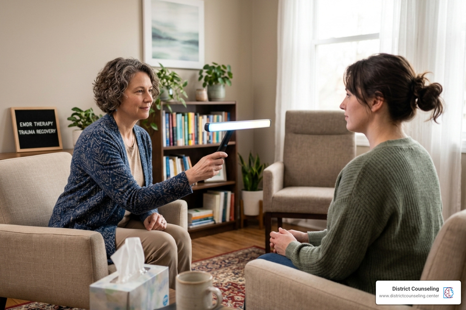 Illustration of bilateral stimulation during EMDR session - trauma EMDR therapy