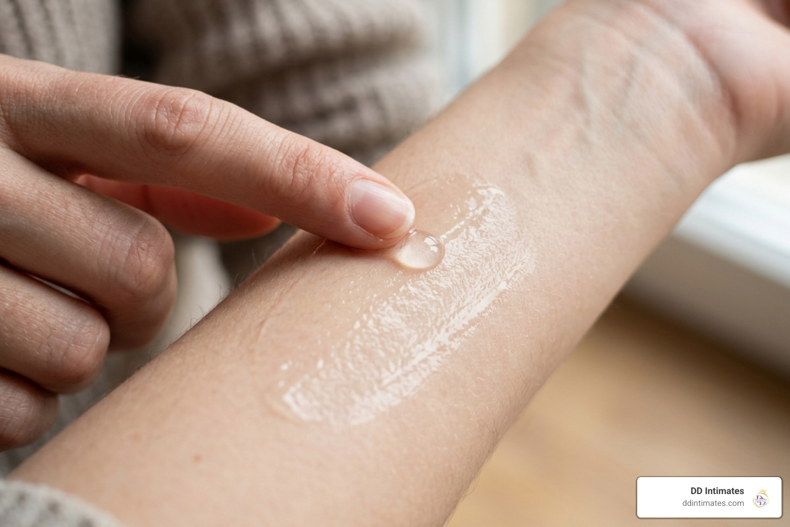 Close up of water-based lubricant providing a smooth glide on skin - water-based lubricants for condoms