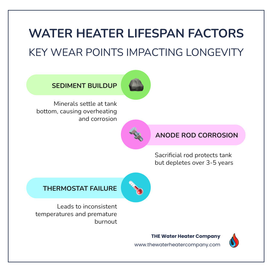 infographic showing water heater types, average lifespans, and key wear points like anode rod and sediment - how long does a infographic showing water heater types, average lifespans, and key wear points like anode rod and sediment - how long does a